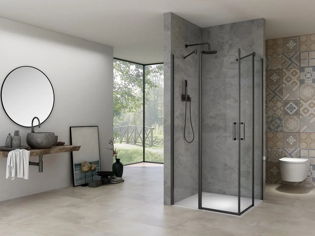 van Rijn ST02 hoekcabine 138x108cm met draaideuren zwart