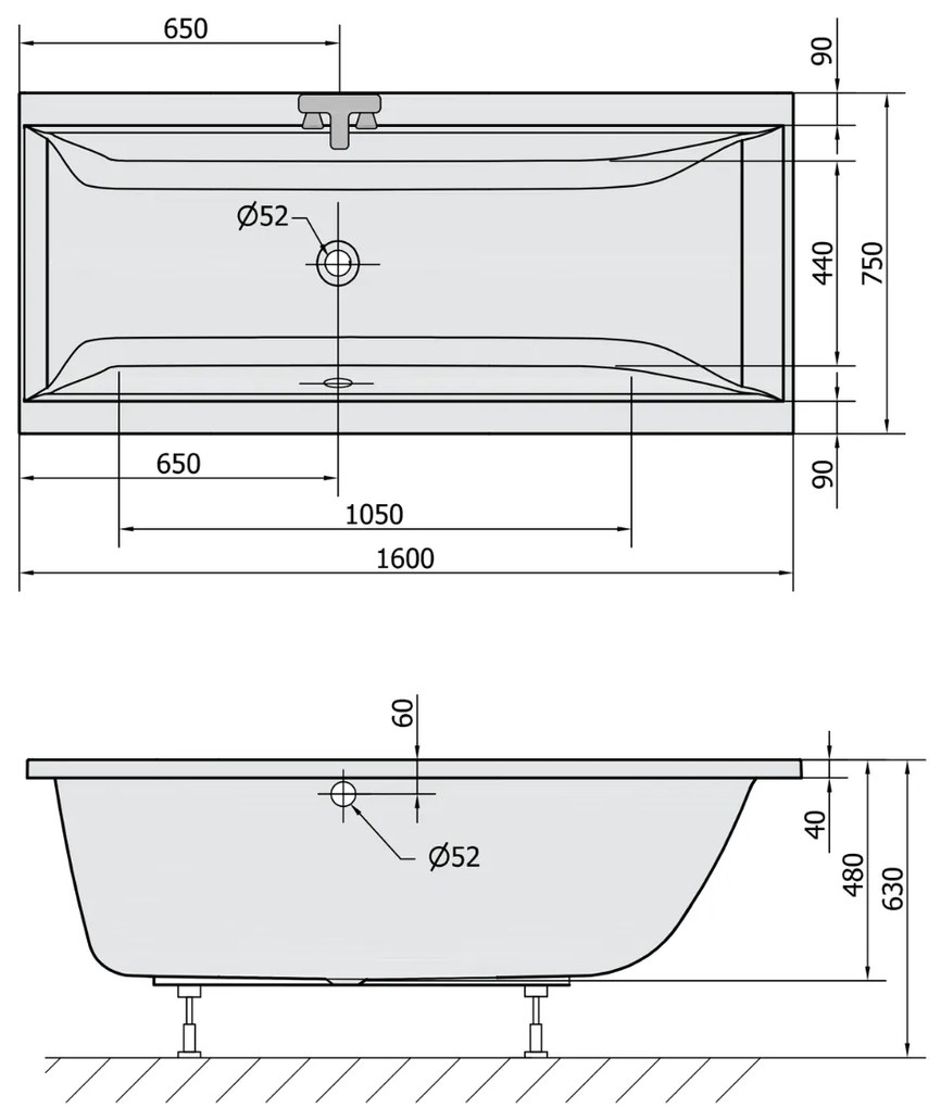 Polysan Cleo ligbad 160x75x48cm ivoor