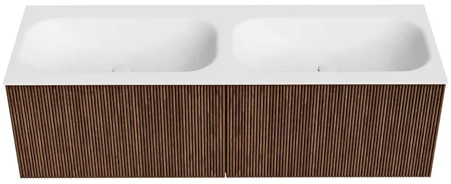 Mondiaz Kurve 140cm badmeubel walnut met 2 lades en wastafel big small dubbel zonder kraangat