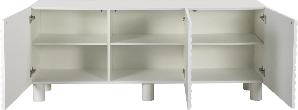 Dressoir Met Grote Ribbels Wit 180 Cm - 180x40x75cm.