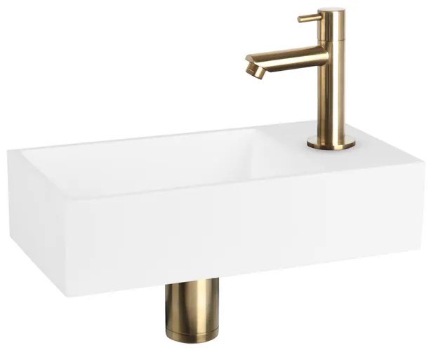 Differnz Solid fonteinset - 36x18.5x9cm - Rechthoek - 1 kraangat - recht matte gouden kraan - Solid surface Wit SW524002/SW644702/SW705498/SW865583
