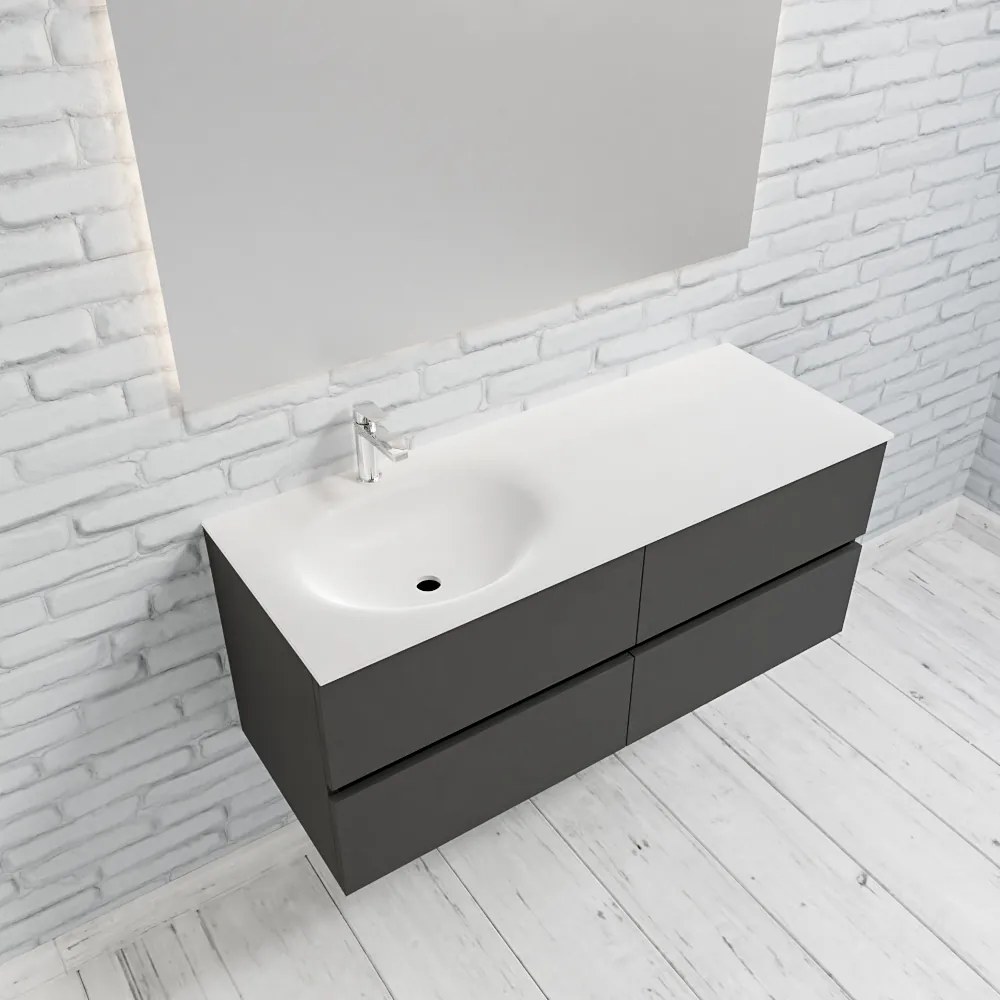 Zaro Sevilla Solid Surface badmeubel 120cm mat antraciet 1 kraangat spoelbak rechts 4 lades