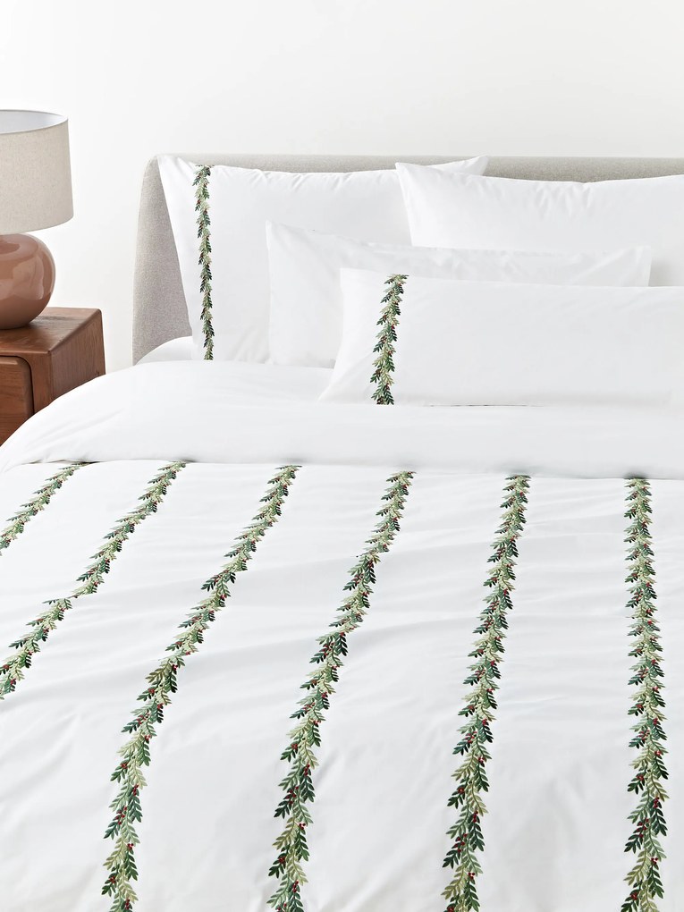 Katoenen dekbedovertrek Evan met kerstborduurwerk