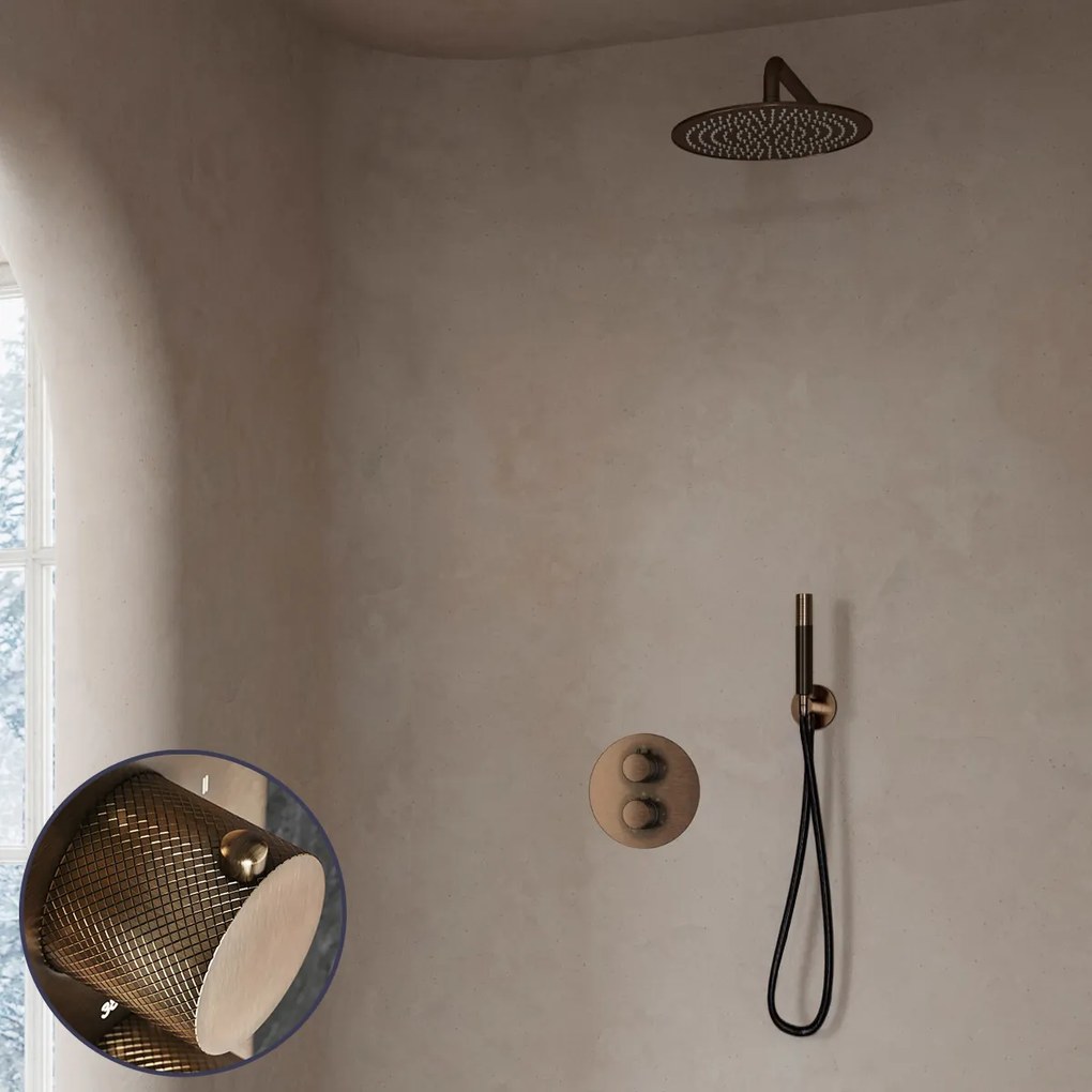 Saniclear Antique Curved Pro inbouw regendouche rond met 20cm hoofddouche en muurarm verouderd messing
