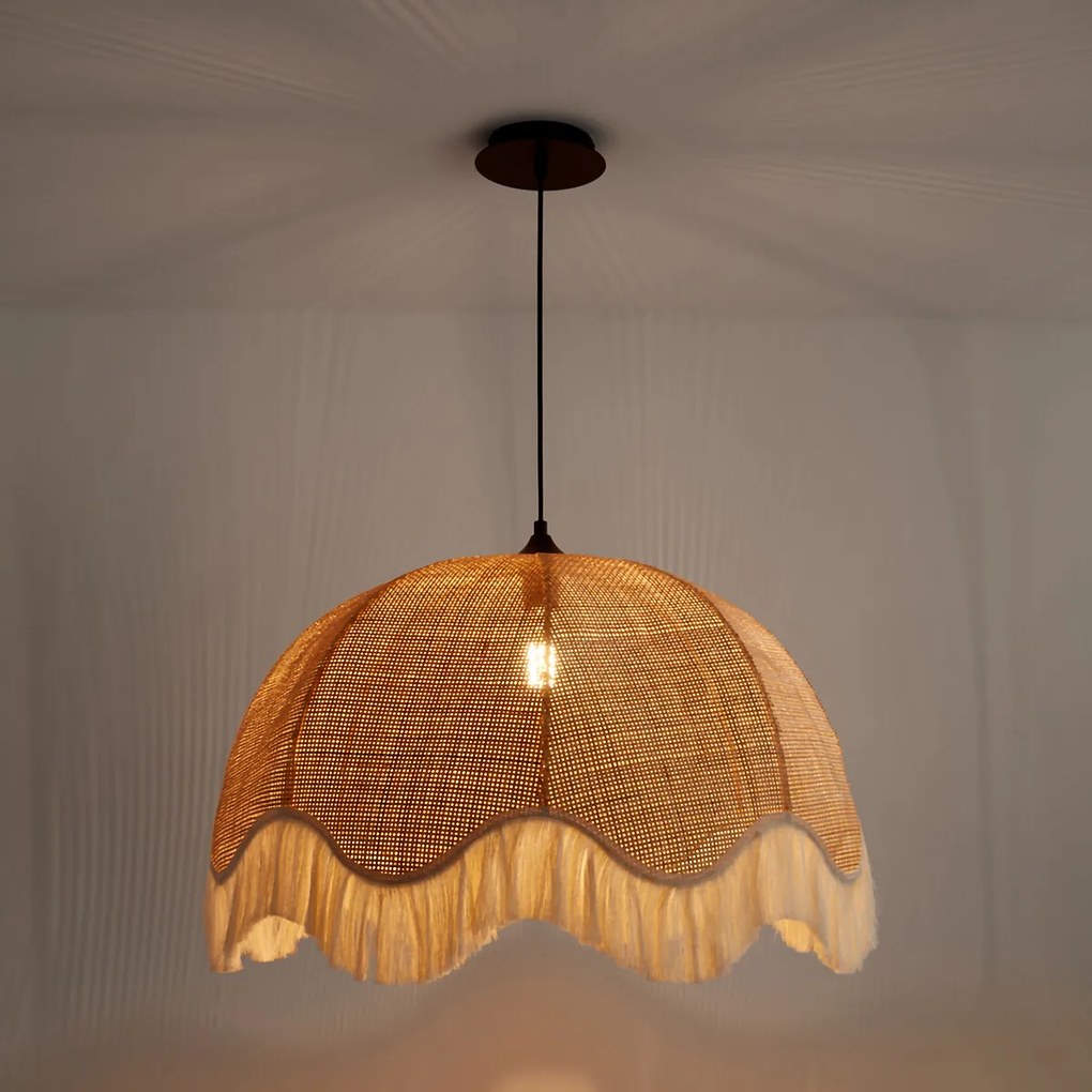 Hanglamp met franjes, in rotanØ69 cm, Daphné