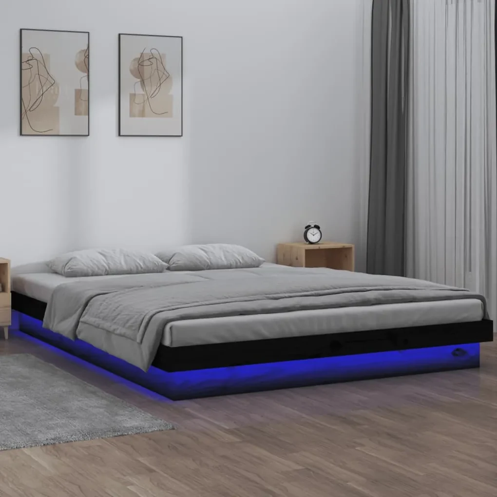 vidaXL Bedframe LED massief hout zwart 120x190 cm 4FT Small Double