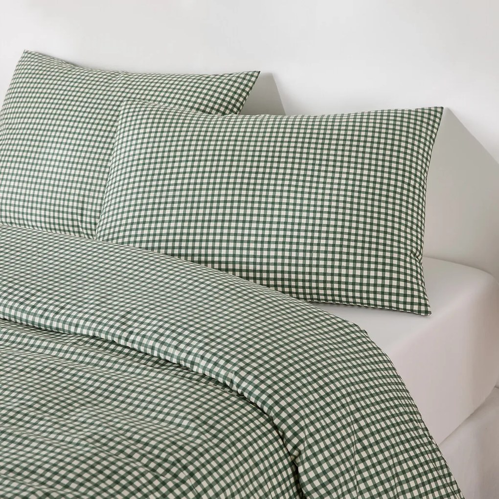 30% gerecycled katoenen beddengoedset, rechthoekige kussensloop, ruitjesprint, LESIA