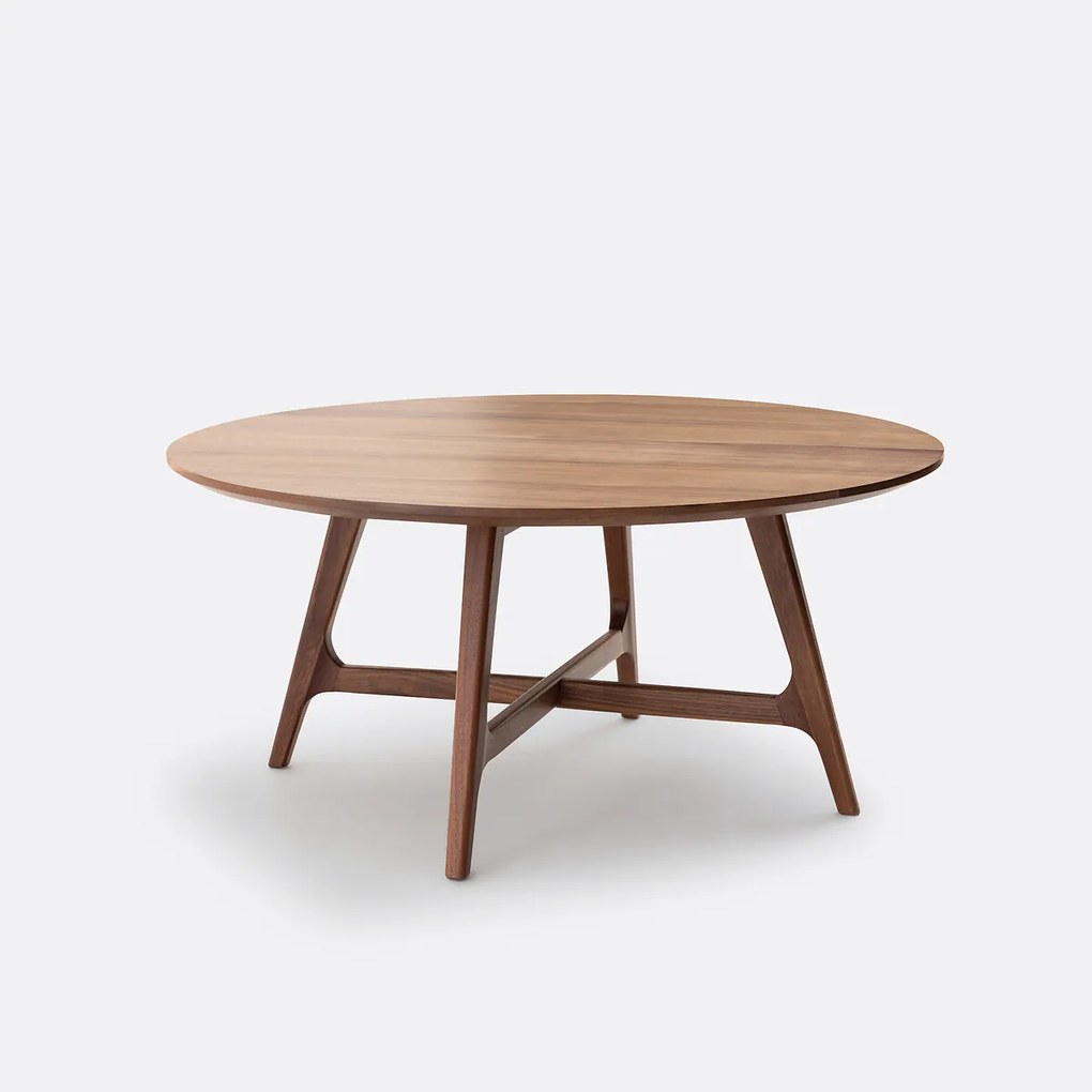 Grote ronde salontafel, notenhout en fineer, Larsen