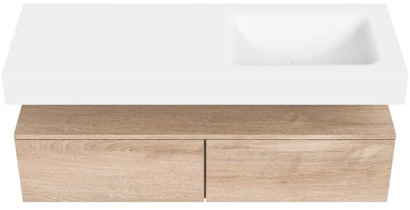 Zaro Alan badmeubel 130cm washed oak 2 lades met vrijhangende wastafel cloud rechts 1 kraangat talc