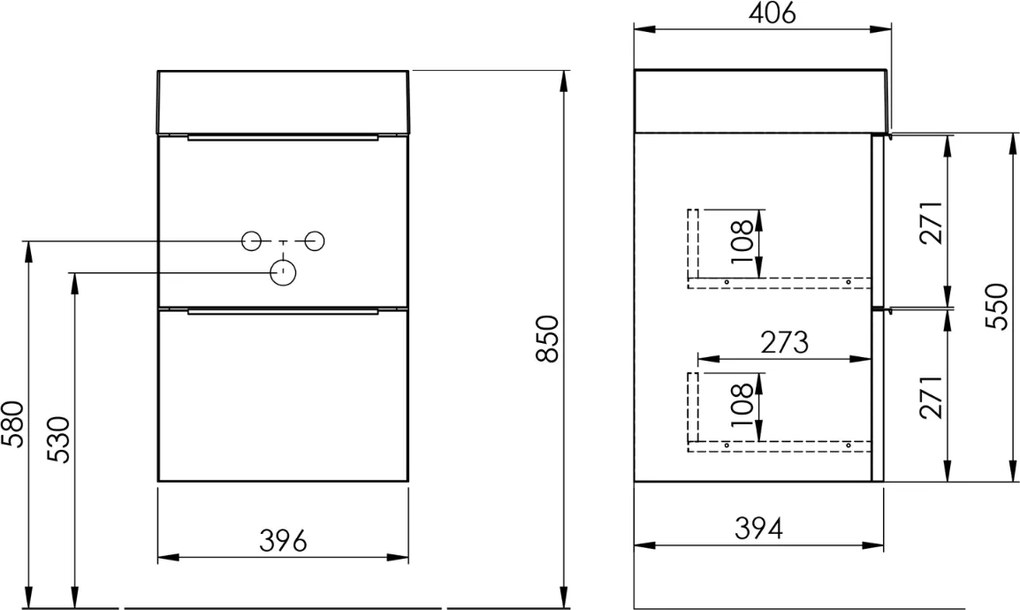 Sapho Emona fonteinkast 40x55cm eiken grijs
