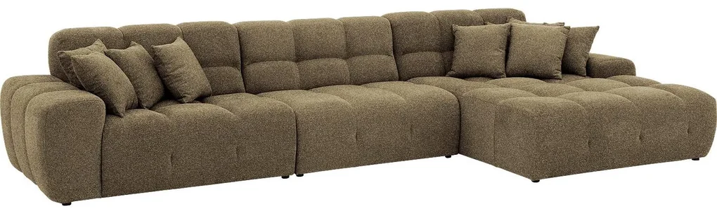 Goossens Excellent Bank Kubus - 30 X 30 Cm Stiksel groen, stof, 1,5-zits, modern design met chaise longue rechts