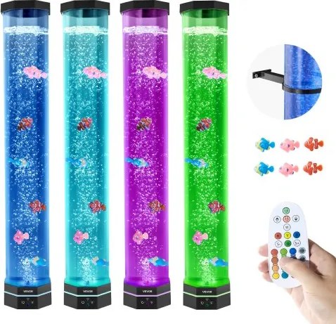 VEVOR Lavalamp met 6 drijvende vissen, 80 cm bubbellamp, 16 kleurveranderende lichteffecten, afstandsbediening, sfeerverlichting, aquariumnachtlampje voor slaapkamer, woonkamer en huisdecoratie