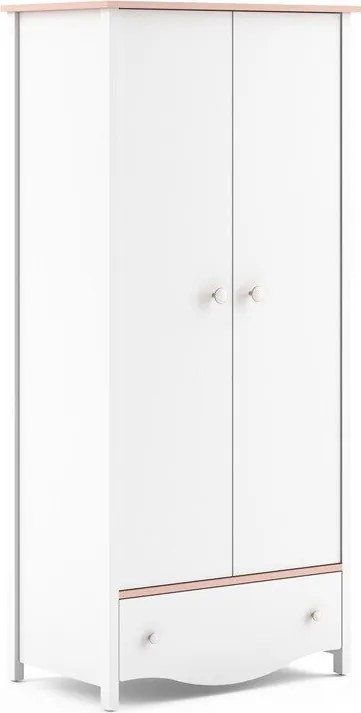 Kledingkast Velferi 109, Wit, Roze, 186x85x52cm, Kledingkast deuren: Met scharnieren, Aantal planken: 3, Aantal planken: 3
