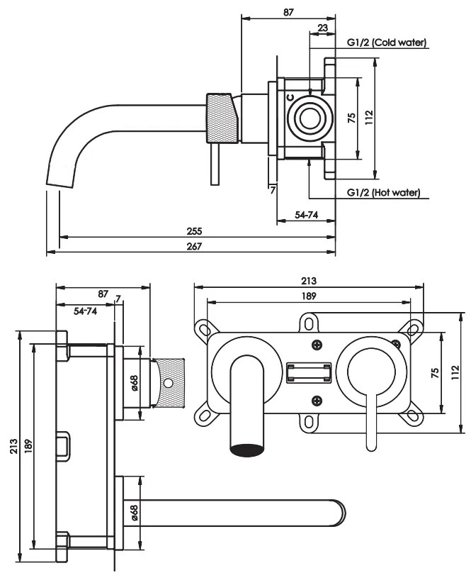 Brauer Chrome Carving inbouw wastafelkraan met gebogen uitloop, lange handgreep en ColdStart chroom rechts