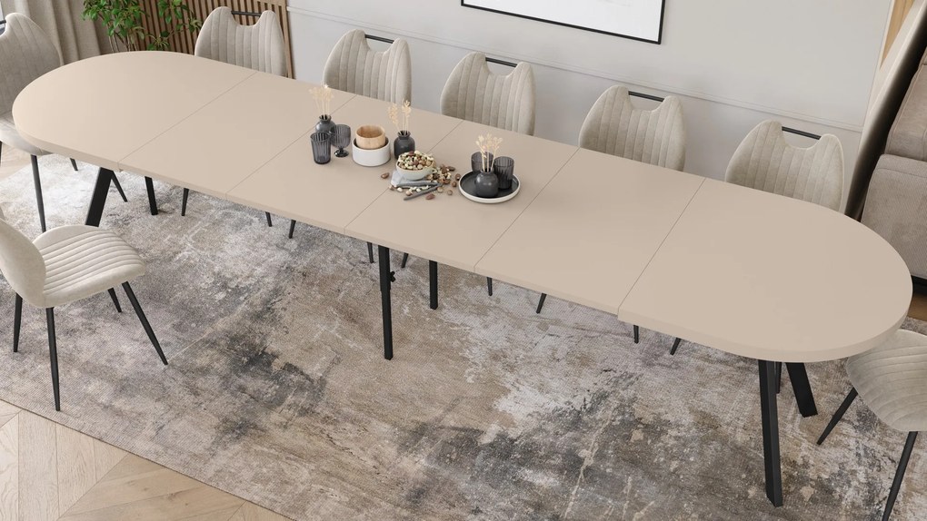 Mazzoni EXPANSO Kasjmier / zwarte poten - OVALE UITSCHUIFTAFEL 160-360 cm VOOR 16-18 PERSONEN