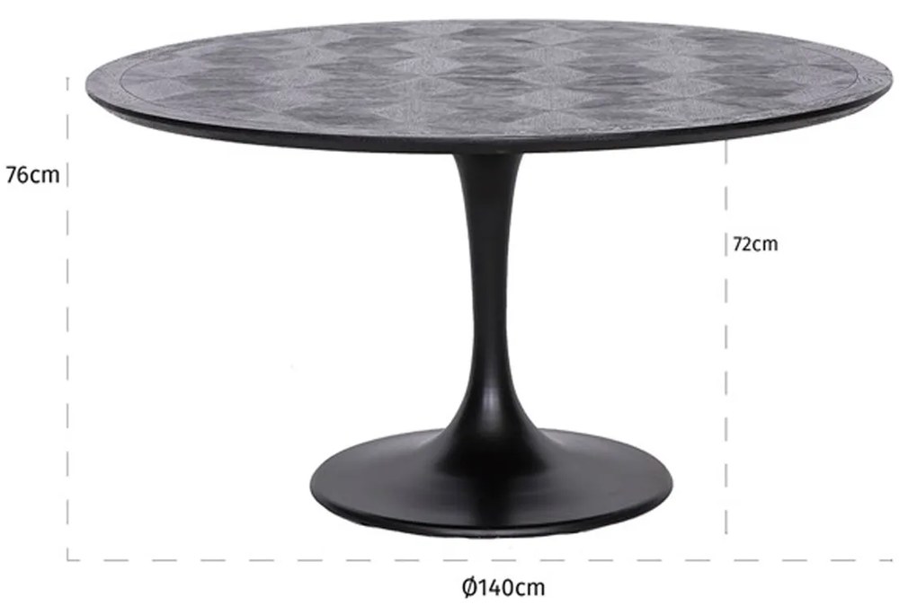 Richmond Interiors Blax Ronde Eettafel Zwart Hout - 140 X 140cm.