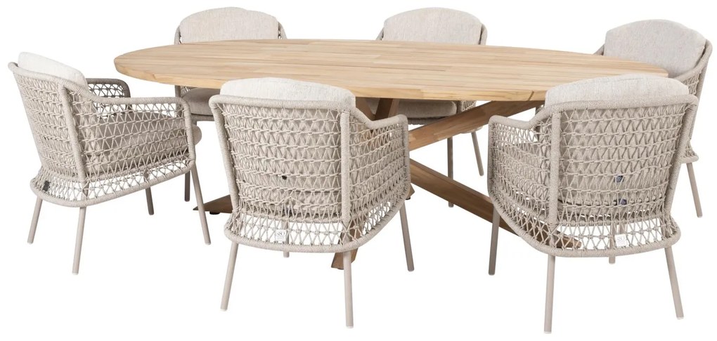 4 Seasons Outdoor Puccini dining set met Prado tafel ovaal blad 240 cm      beige weerbestendig