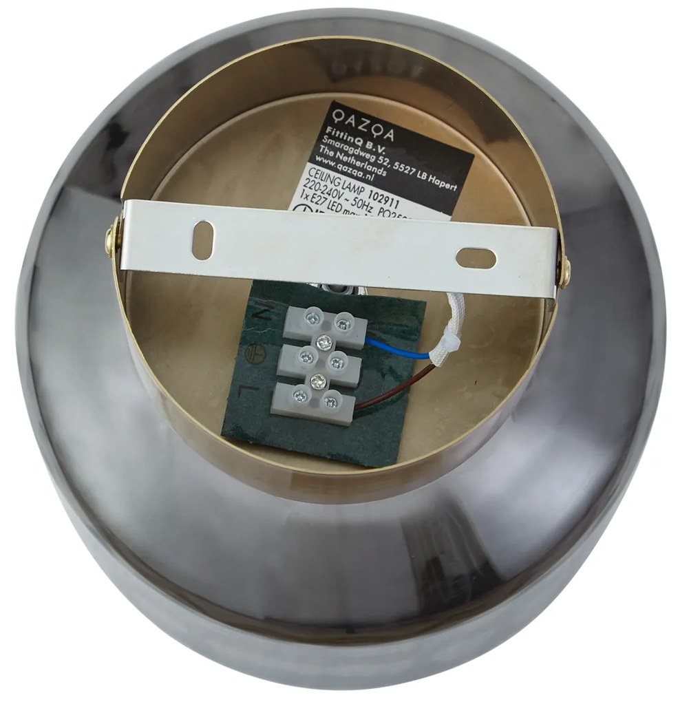 Moderne plafondlamp messing met smoke glas - Stiklo