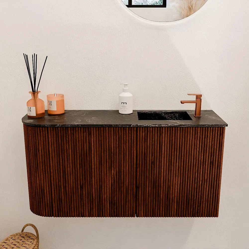 Mondiaz Joya DLux 80cm toiletmeubel ronding links ruby met wastafel faye rechts 1 kraangat lava