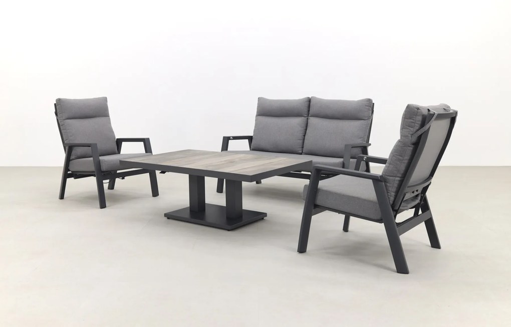 Azoren/Jersey stoel-bank loungeset 4-delig verstelbaar - Antraciet OP=OP