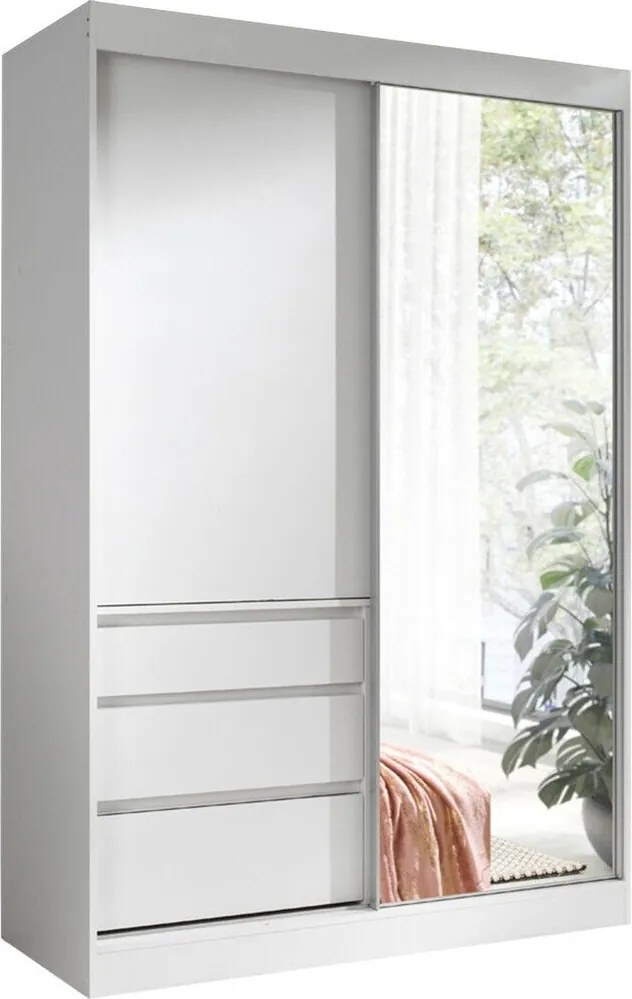 Kledingkast Toledo 115, Wit, 216x140x65cm, 146.01 kg, Kledingkast deuren: Schuivend, Aantal planken: 1, Aantal planken: 1