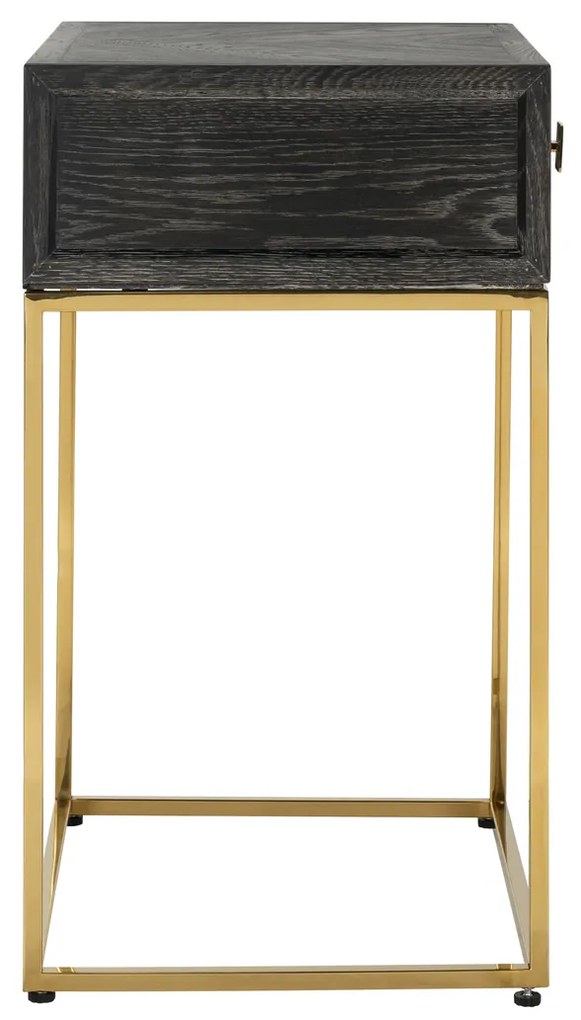 Richmond Interiors Blackbone Gold Nachtkastje Zwart Visgraat Met Goud - 50x40x71cm.