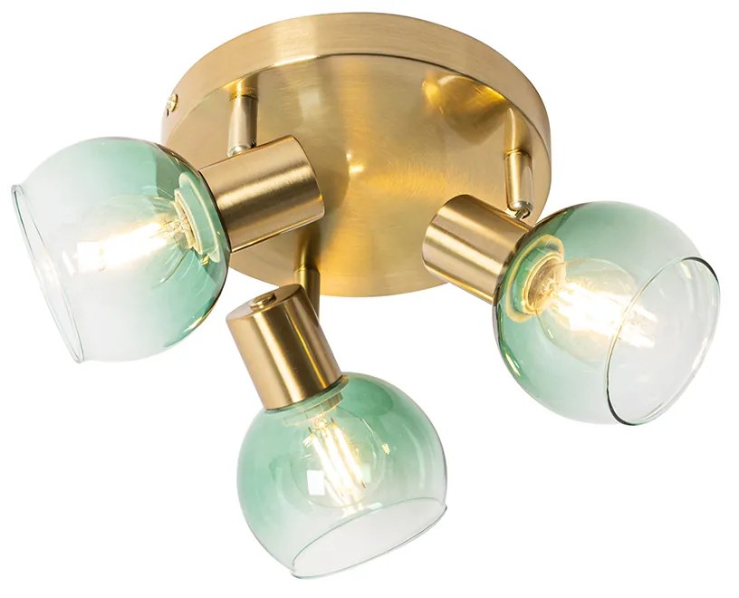 Art Deco plafondSpot / Opbouwspot / Plafondspot goud met groen glas 3-lichts - Vidro Art Deco E14 rond Binnenverlichting Lamp