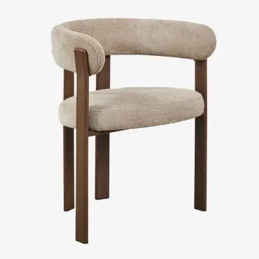Set Van 2 Eetkamerstoelen Met Armleuningen In Chenille Stof Jolie Bruin – Donker Hout & Stof Chenille Bruin - Tarwe - Sklum