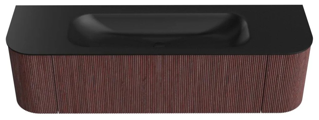 Mondiaz Kurve 160cm badmeubel ronding links/rechts ruby met 1 lade en 2 deuren en wastafel big medium midden zonder kraangat urban