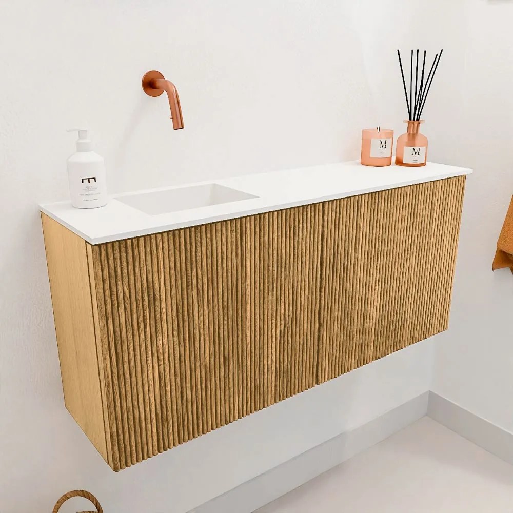 Mondiaz Joya 90cm toiletmeubel oak met wastafel faye links zonder kraangat talc