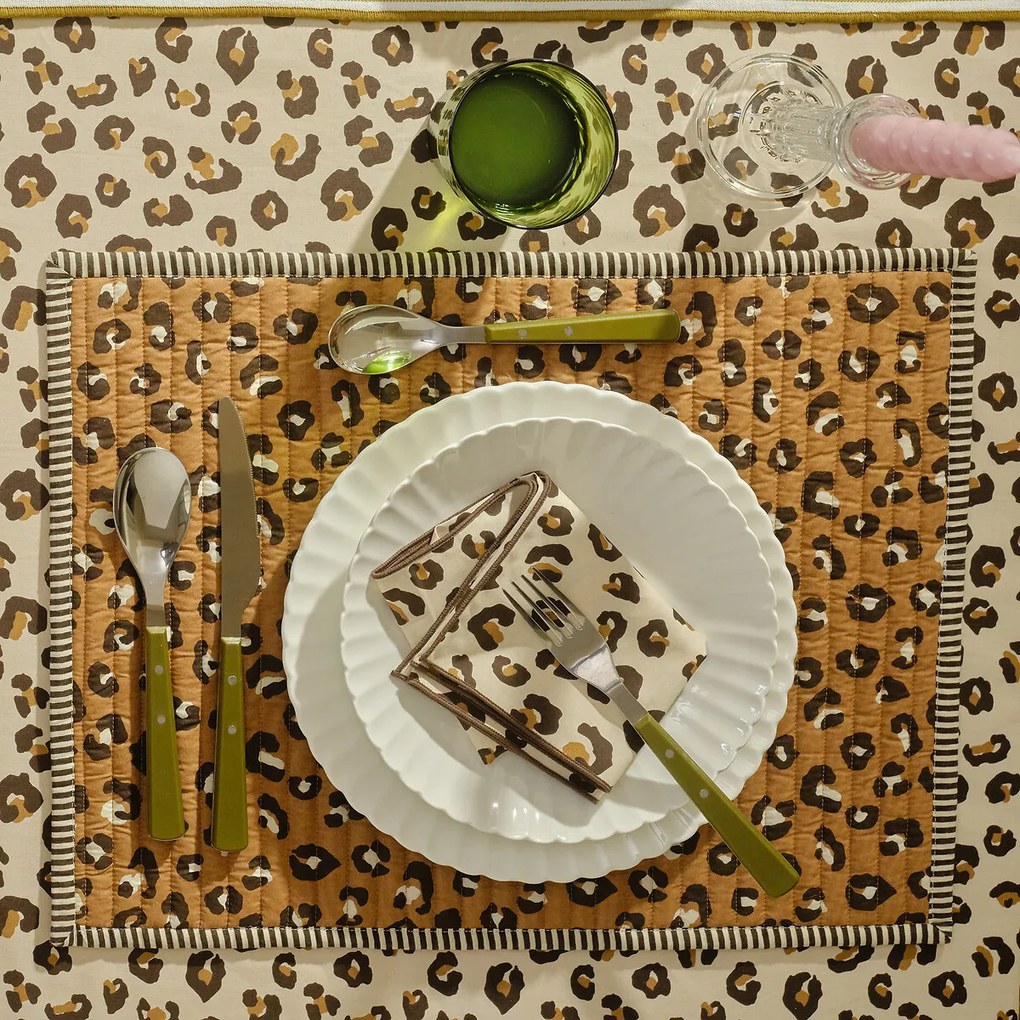 Set van 2 omkeerbare placemats, luipaard, in katoenvoile, Leopold