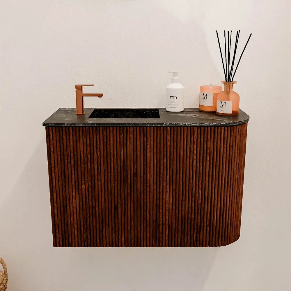 Mondiaz Joya DLux 60cm toiletmeubel ronding rechts ruby met wastafel faye links 1 kraangat lava