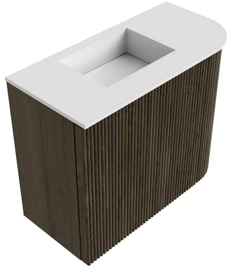 Mondiaz Joya 50cm toiletmeubel ronding rechts shadow met wastafel faye links zonder kraangat talc