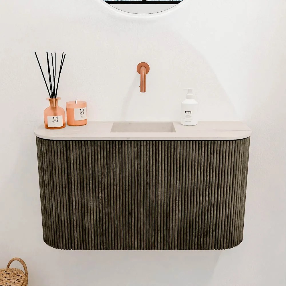 Mondiaz Joya DLux 75cm toiletmeubel ronding links/rechts shadow met wastafel faye midden zonder kraangat meli