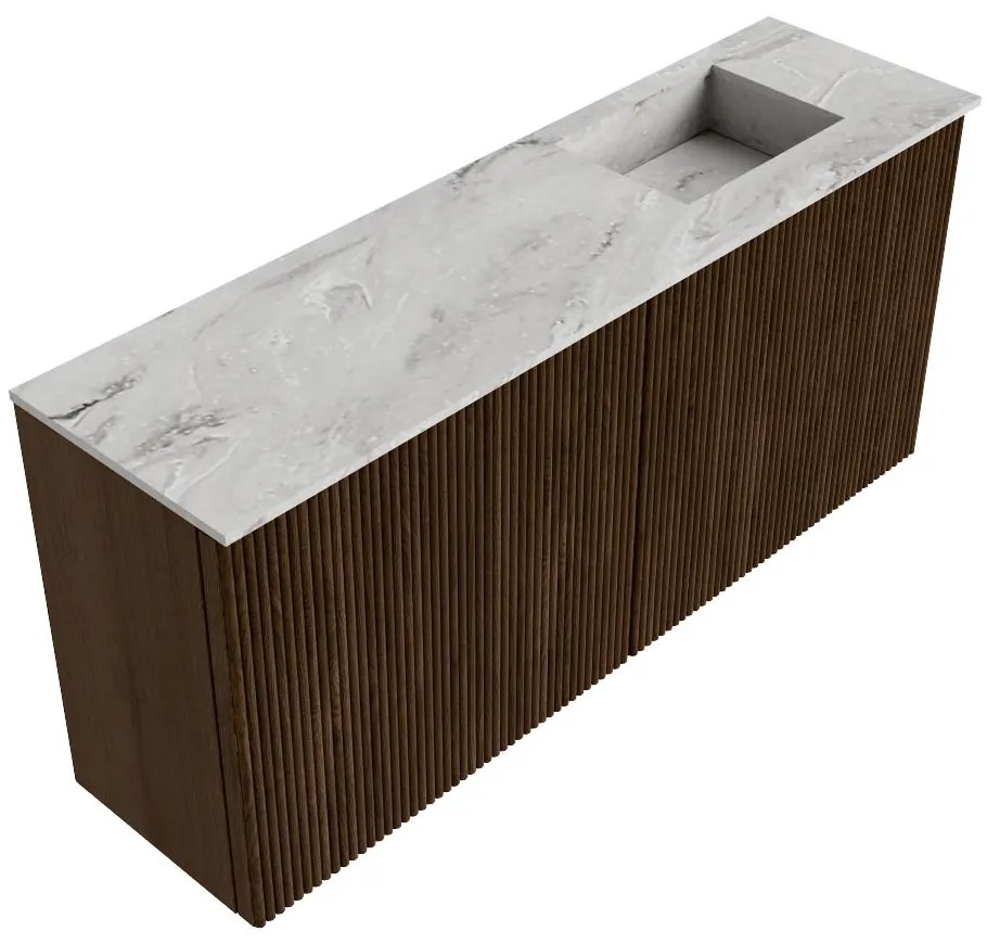 Mondiaz Joya DLux 90cm toiletmeubel walnut met wastafel faye rechts zonder kraangat glace