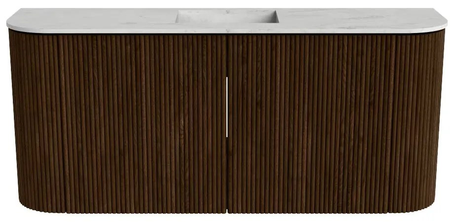 Mondiaz Joya DLux 95cm toiletmeubel ronding links/rechts walnut met wastafel faye midden zonder kraangat opalo
