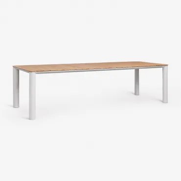 Rechthoekige Tuintafel Van Aluminium En Teakhout Sirka Gardenia Wit & 285 X 105 Cm - Sklum