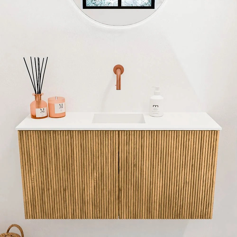 Mondiaz Joya 80cm toiletmeubel oak met wastafel faye midden zonder kraangat talc