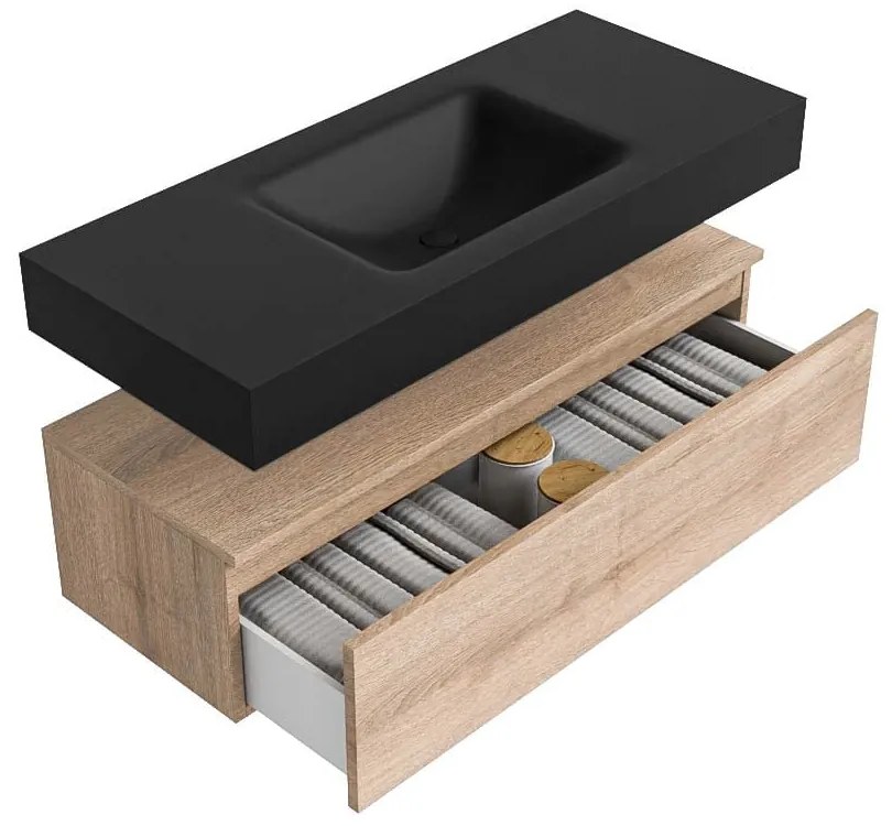 Zaro Alan badmeubel 110cm washed oak 1 lade met vrijhangende wastafel cloud midden 1 kraangat urban