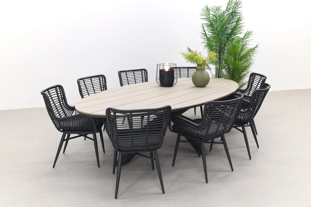 Jasmine Black/GI Edison 8-persoons dining tuinset 280x140 cm.