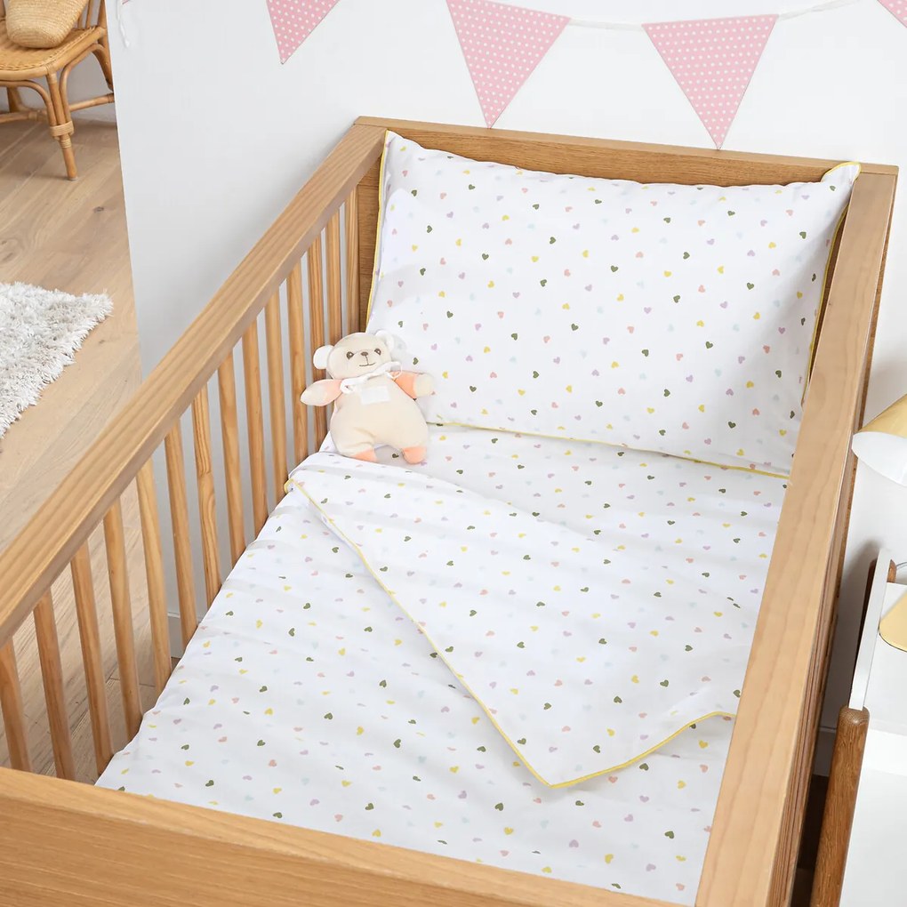 Baby dekbedovertrek van biologisch katoen met hartjesprint, SCACCO