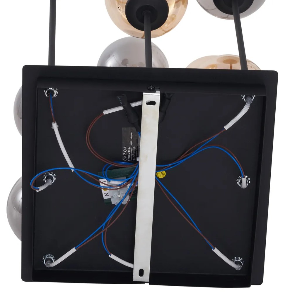 Moderne plafondlamp zwart met amber en smoke glas 9-lichts - Athens