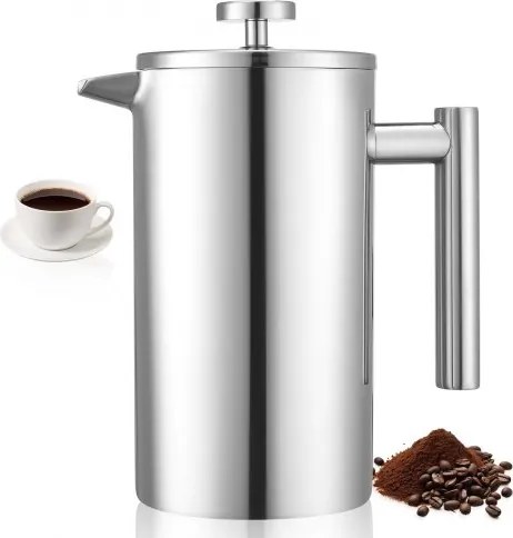 VEVOR French Press koffiezetapparaat, 1 liter roestvrijstalen koffiepers, theezetter met filter, groot dubbelwandig geïsoleerd Frans koffiezetapparaat voor kamperen, reizen, keuken, koffiezetapparaat zilver