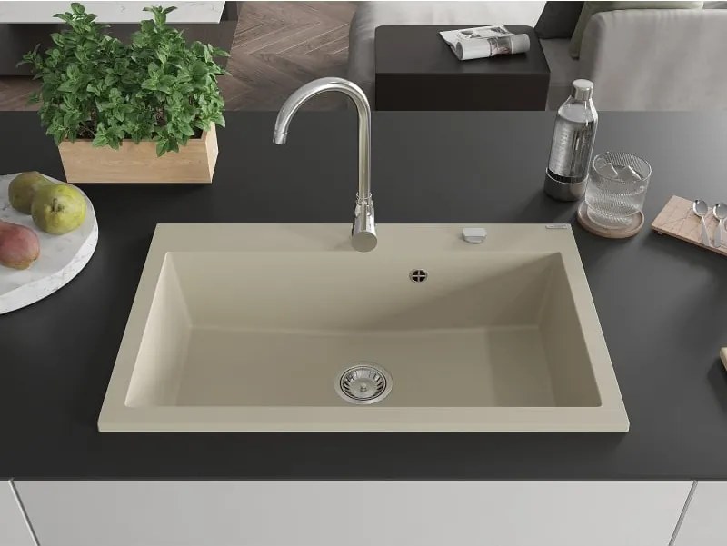 Mexen Elix granieten spoelbak 1-komor 800 x 500 mm, beige, sifon chroom - 6527801005-69