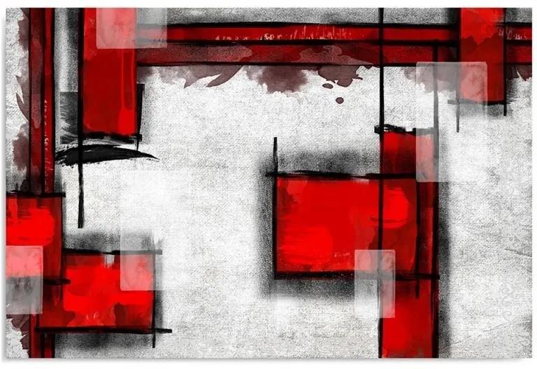 Schilderij - Rode vlakken op grijs, 1 deel