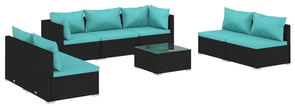 vidaXL 8-delige Loungeset met kussens poly rattan zwart