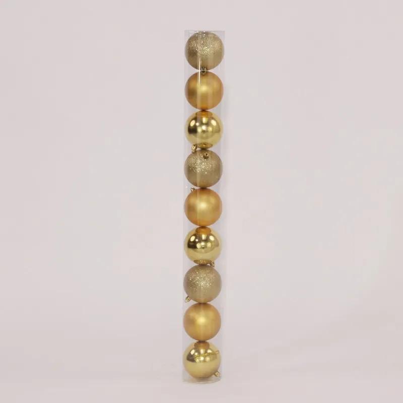 9 Onbreekbare kerstballen in koker diameter 8 cm goud classic