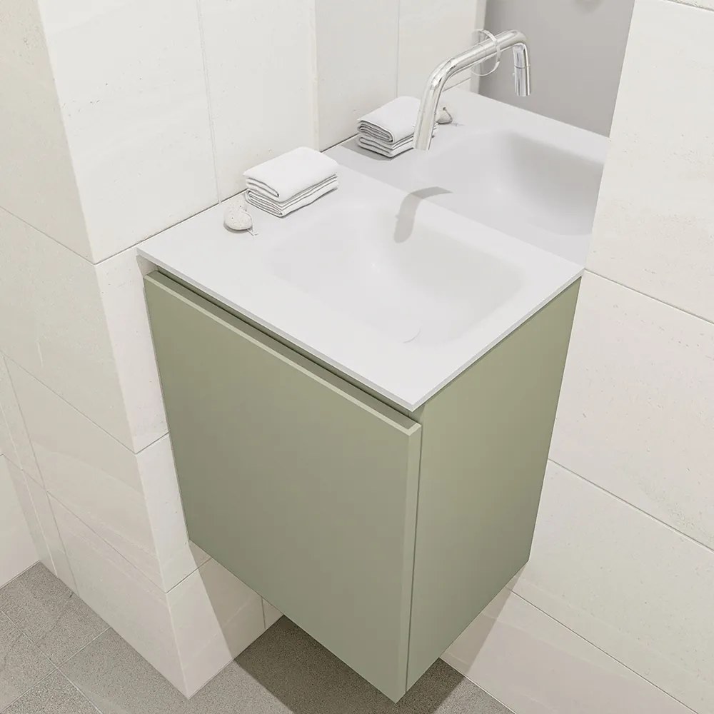 Mondiaz Olan 40cm toiletmeubel army met wastafel talc rechts geen kraangat