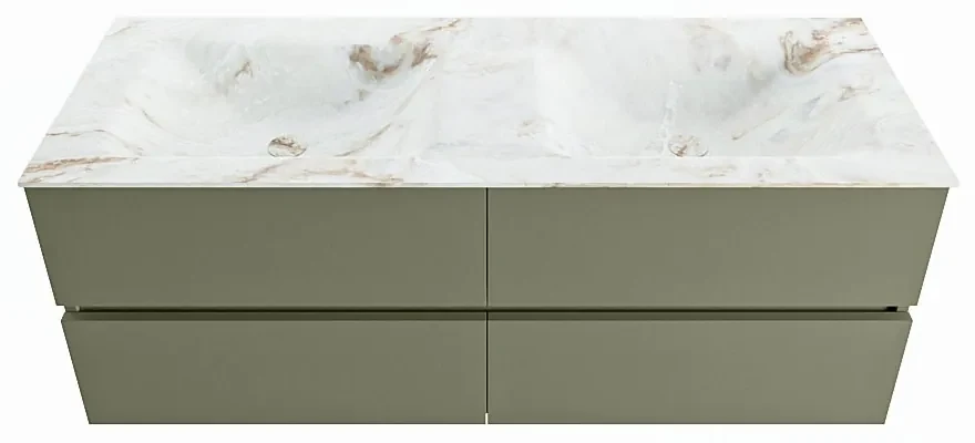 Mondiaz Vica DLux badmeubel 130cm army 4 lades met wastafel frappe dubbel zonder kraangat