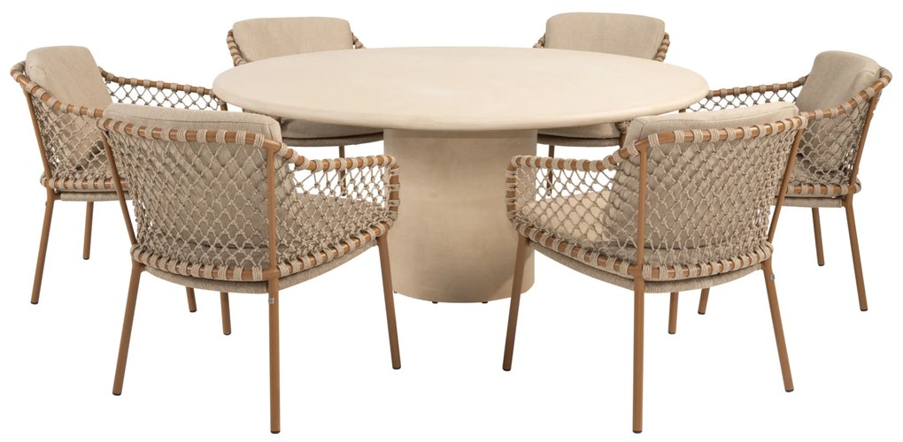 Hampton Martinique dining tuinset 160xH75 cm rond 7 delig mortex amber 4 Seasons Outdoor